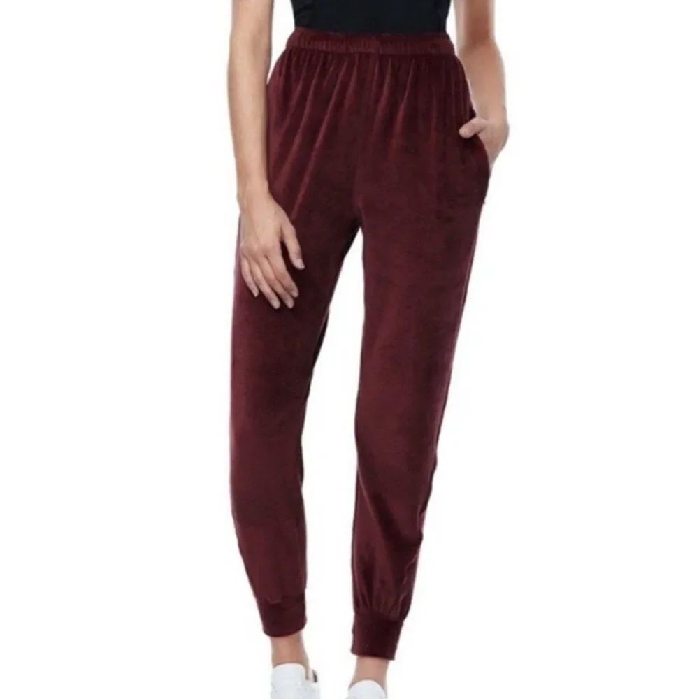 Good American Gs0068 Solid Burgundy Maroon Red Casual Velour Pants 1 Small
